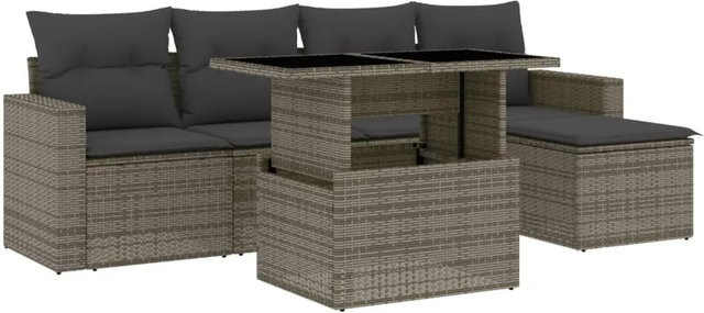 vidaXL 6-tlg Garten-Sofagarnitur aus Poly Rattan mit Kissen in Grau - Bild 1