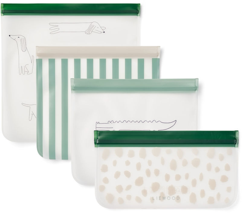 Liewood Clive Aufbewahrungsbeutel 4er Pack Peppermint Grün Transparent aus Kunststoff, auslaufsicher und gefriergeeignet - Bild 1