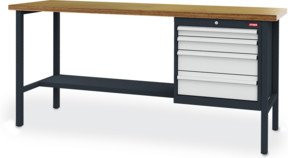 STIER Werkbank mit 4 Schubladen in Grau und Mehrfarbig, B/T/H: 200 x 60 x 96 cm - Bild 1