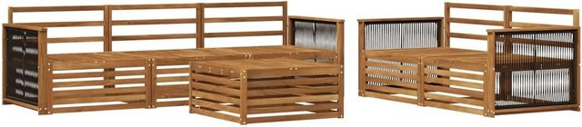 vidaXL Outdoor-Sofagarnitur aus Massivholz Akazie in Natur Braun, 6-teiliges L-Shape Set mit Tisch und Sofas - Bild 1