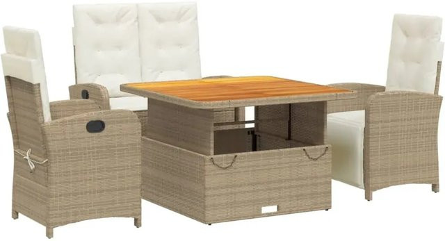 vidaXL 4-teilige Garten-Essgruppe aus Poly-Rattan und massivem Akazienholz in Beige und Braun - Bild 1