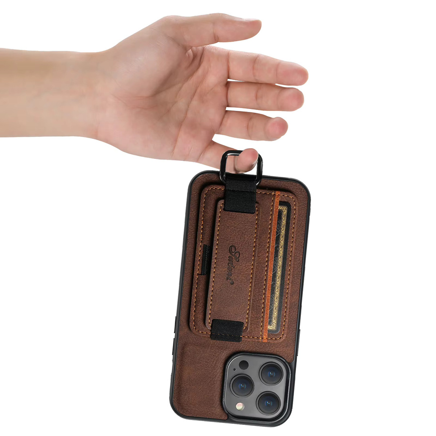 SUTENI Handyhülle mit Lychee-Haut-Print und Kartenhalter für iPhone 11 bis iPhone 17 Pro Max in Schwarz und Braun - Bild 5