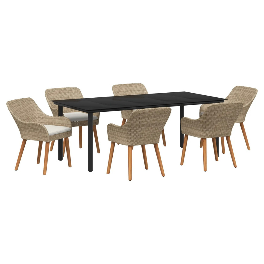 vidaXL 7-teiliges Garten Essset aus Poly Rattan in Beige für Terrasse und Garten - Bild 2