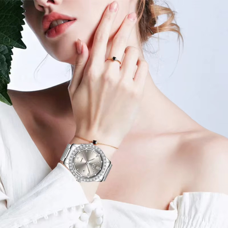 LIGE Armbanduhr, Quarz, Edelstahl, Diamantbesetzt, Grau, Damen - Bild 4