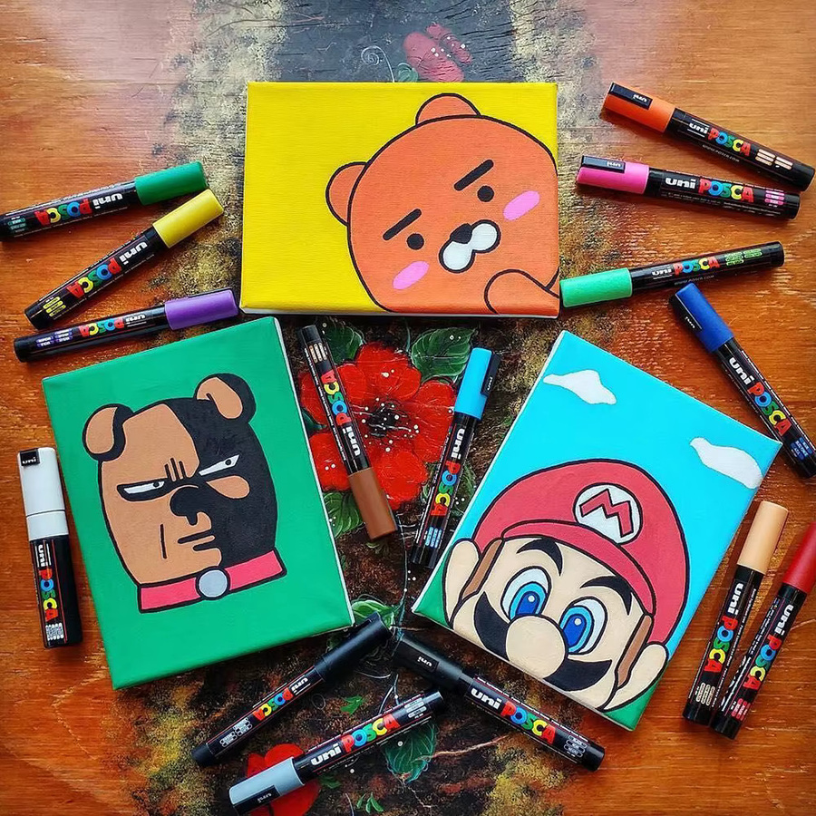 UNI POSCA Acrylmarker Set mit 16 Stück in Mehrfarben, Permanent und Wasserdicht für Graffiti und Zeichnungen - Bild 2