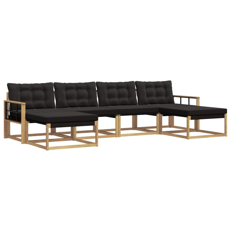 vidaXL Outdoor-Sofagarnitur aus Akazienholz mit Textilene und Kissen, 6-teiliges Set in Weiß und Schwarz - Bild 2