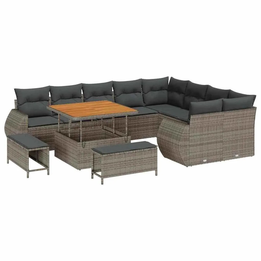 vidaXL Garten-Sofa-Set 12-tlg. in U-Form mit Kissen und Stauraumfunktion, Grau - Bild 2