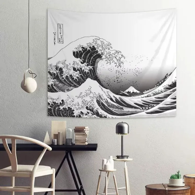 VIKAMA Wandteppich Die große Welle vor Kanagawa, japanische Ukiyo-e-Kunst als Wandbehang in Schwarz-Weiß, B/H: 60 x 40 cm - Bild 2