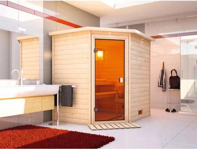 Karibu Innensauna Mila aus Fichtenholz in Beige ohne Ofen B: 192 cm, T: 159 cm, H: 185 cm - Bild 1