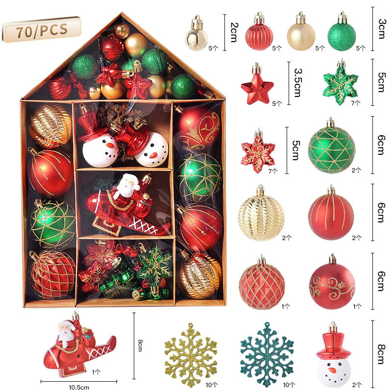 70 Stück Weihnachtskugeln Set aus Kunststoff als hängende Weihnachtsbaum-Anhänger für deine Weihnachtsdekoration - Bild 4