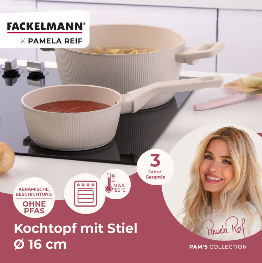 Fackelmann Pamela Reif Stielkasserolle mit Deckel, Farbe: Beige, Durchmesser: 16 cm - Bild 2
