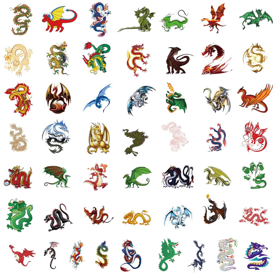 50 Stück Wasserdichte Graffiti Aufkleber mit Riesen Drachen Motiv von BulingBulingStickers Shop in Multicolour für Helm, Fahrrad und andere Oberflächen - Bild 3
