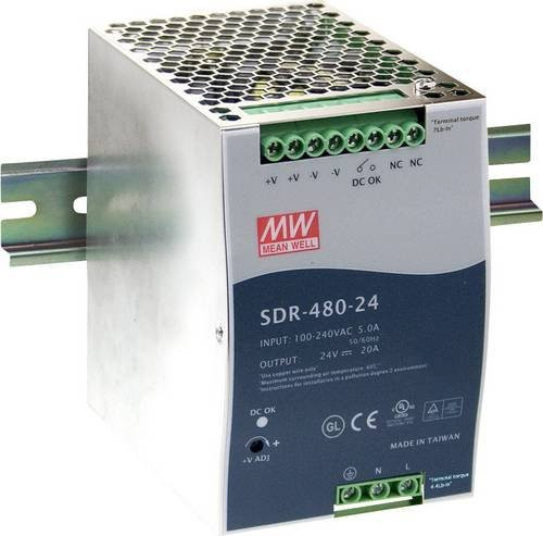 MEAN WELL SDR-480-48 Hutschienen-Netzteil DIN-Rail 48 V/DC 10 A 480 W Silber - Bild 1