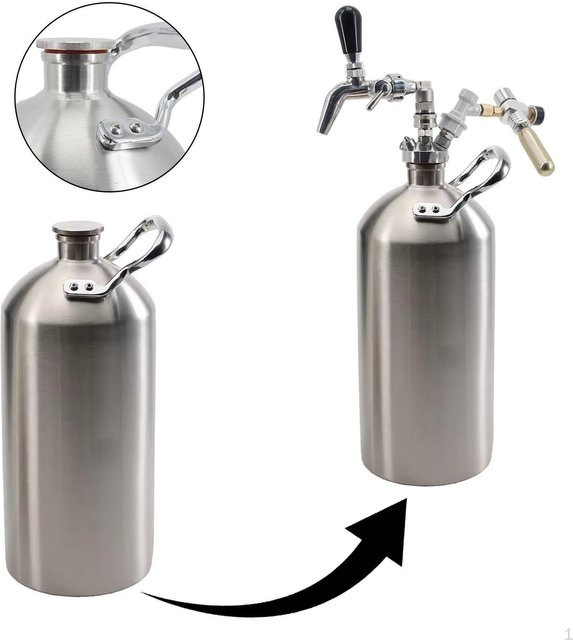SunshineTek Bier Growler Fass aus 304 Edelstahl mit Griff, Grau, 3,6 l - Bild 1