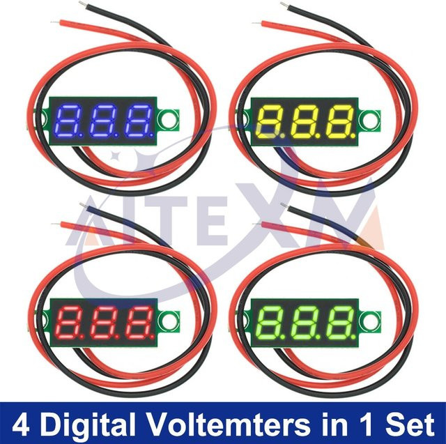 AITEXM ROBOT 4er Set Mini Digital Voltmeter 0,28 Zoll mit LED Bildschirm, Spannungstester 2,5 V-40V in Rot, Blau, Gelb und Grün - Bild 1