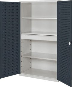 Kappes Großvolumenschrank RasterPlan in Grau mit Lochplatten-Türinnenbeschlag, B/T/H: 113 x 59 x 195 cm - Bild 1
