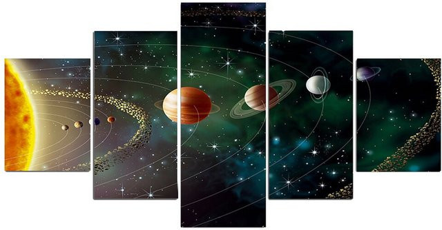 TPFLiving 5-teiliges Leinwand-Wandbild Universum Erde Planeten und Sterne in Mehrfarbig ohne Rahmen Modell L-032332 - Bild 1