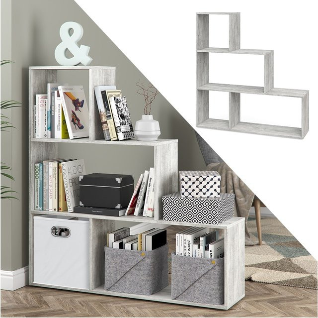 Vicco Treppenregal Asym Raumteiler und Bücherregal in Beton-Optik mit 4 Fächern, Grau - Bild 1
