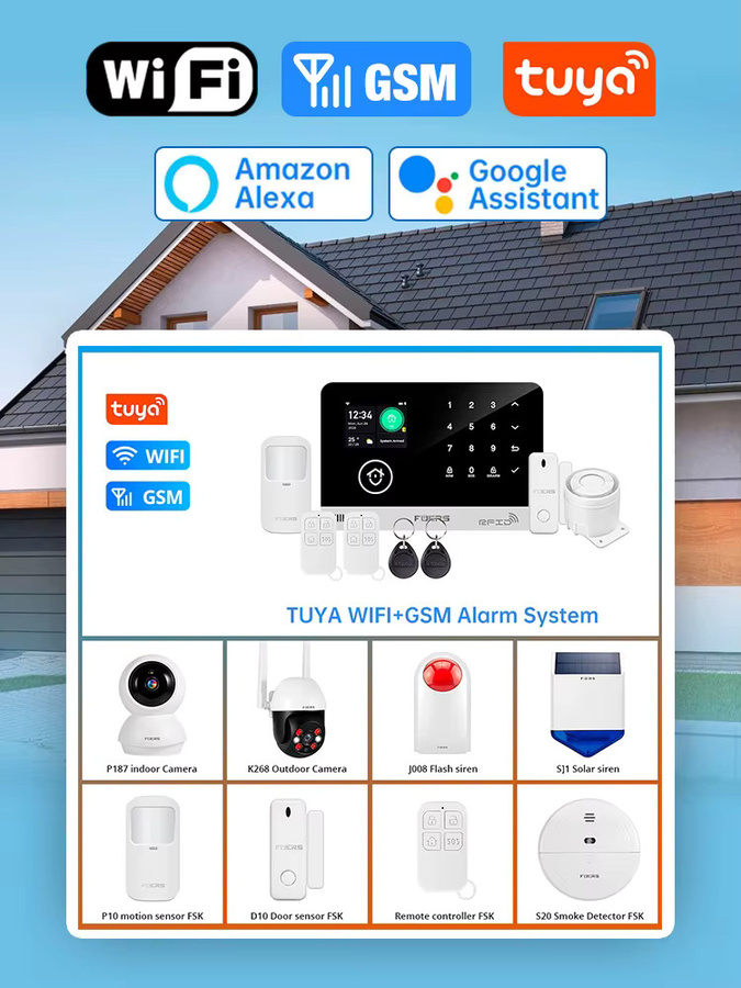 FUERS Alarmsystem für Zuhause mit WIFI und GSM, Sicherheitsalarm zur Diebstahlprävention inklusive Türbewegungssensor und Tuya Smart App-Steuerung, kompatibel mit Alexa - Bild 6