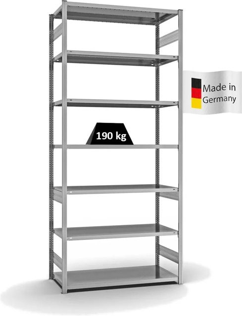 PROREGAL Fachbodenregal Stecksystem T-Profil Light-Duty, 7 Ebenen, verzinkt, Farbe: Silber, H x B x T: 300 x 130 x 60 cm - Bild 1