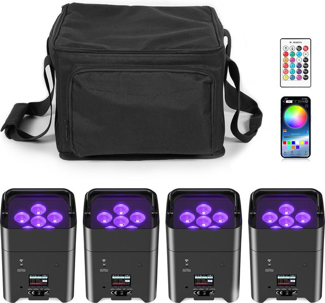 U'King 6in1 LED Bühnenlicht Set mit 4 Scheinwerfern, 6x18W RGBAW + UV, DMX, WiFi und Fernbedienung inklusive Tasche für DJ, Bar und Party - Bild 1