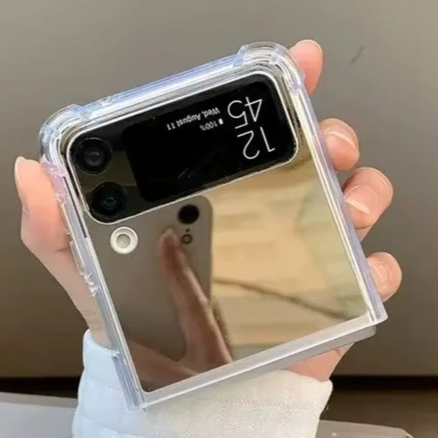 Luxus Slim Make-Up Spiegel Schutzhülle als harte Telefon Case für Samsung Galaxy Z Flip 3 4 5 6 7 FE 5G in Gold - Bild 5