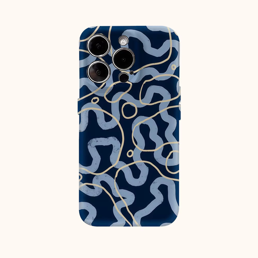 Potdemiel Handyhülle Navy Waves in Gold und Blau für iPhone 17AIR 16E 16 15 14 13 12 11 Pro Max Plus mit doppelschichtiger Rückseite - Bild 2