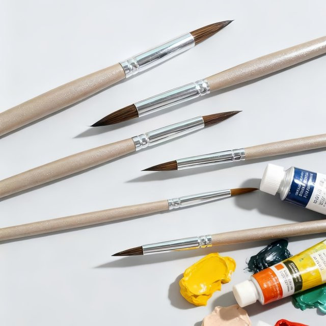 6-teiliges Zeichenstift-Set in Champagnergold mit Holzstab und runder Spitze für Aquarell und Acryl - Bild 1