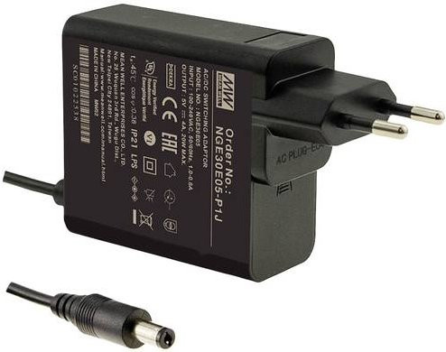 MEAN WELL NGE30E24-P1J Steckernetzteil mit Festspannung 24 V/DC, 30 W, Schwarz - Bild 1