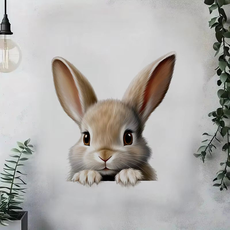 Selbstklebender Wandaufkleber Hase mit langen Ohren in Beige aus Kunststoff für Kinder und zur Dekoration von Küche oder Wohnzimmer - Bild 5