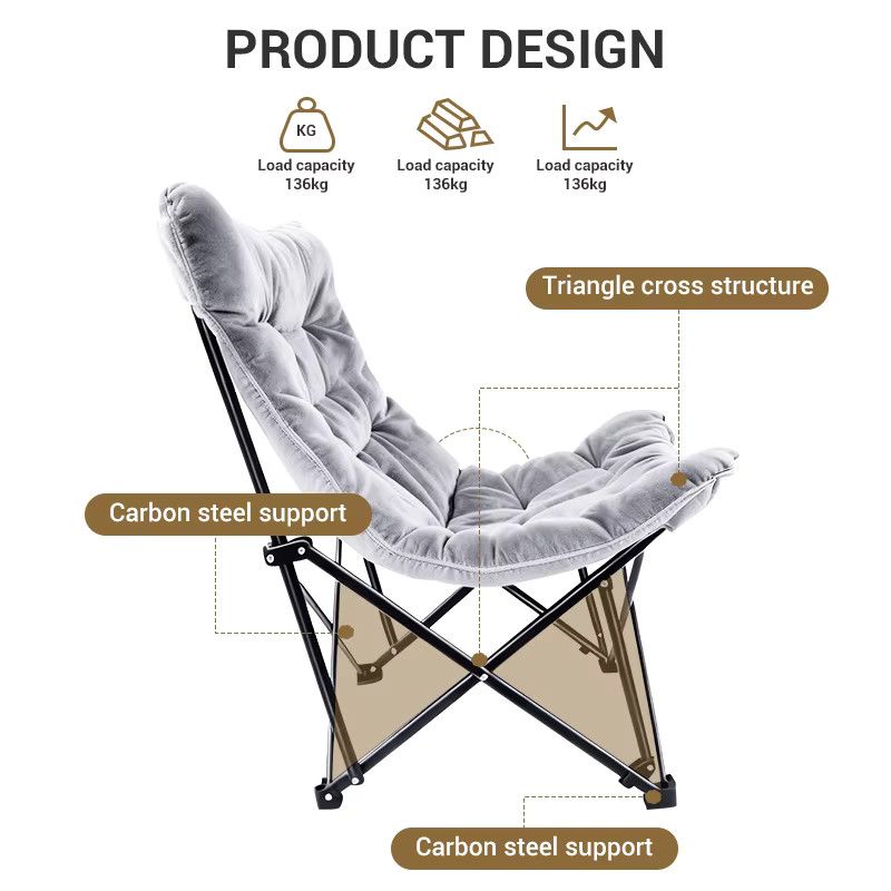 WESTTUNE Camping-Schmetterlingsstuhl in Grey, tragbarer und zusammenklappbarer Outdoor-Loungesessel aus Carbon Steel für Picknick, Angeln und Reisen - Bild 2