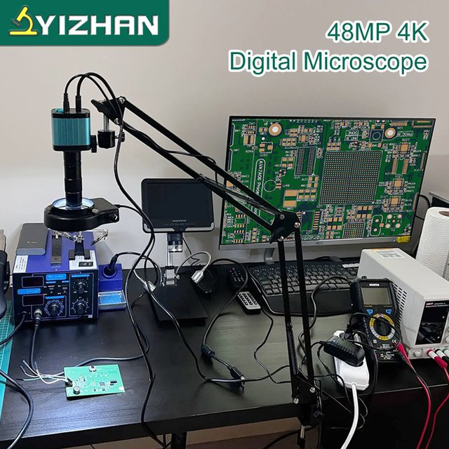 YIZHAN Elektronik Lötmikroskop mit 48MP 4K Kamera, Full HD 1080P, HDMI und USB, 1-150x Objektiv, Schwarz - Bild 1