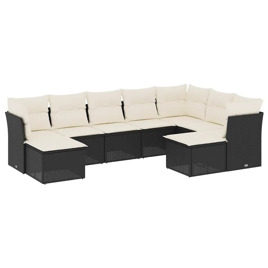 vidaXL 9-tlg. Garten-Sofagarnitur in L-Form aus Poly-Rattan mit Kissen in Schwarz und Cremeweiß - Bild 2