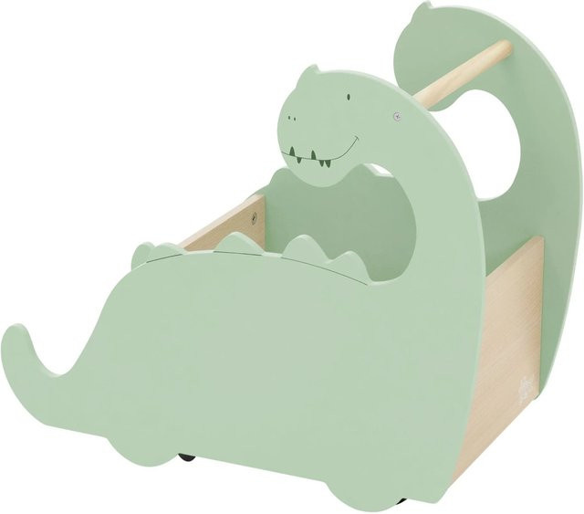 Joyz Spielzeugkiste aus Holz mit Dino-Motiv in Grün-Natur, Kinderregal mit 4 Rollen, B/T/H: 57 x 31,5 x 49 cm - Bild 1