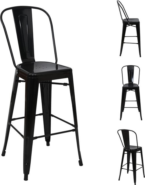 PROREGAL 4er-Set Barhocker im Industrial-Design mit Lehne aus Metall in Schwarz, Sitzhöhe: 77 cm - Bild 1