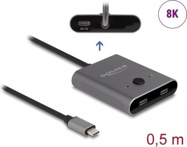 Delock USB-C Umschalter 2 zu 1 USB 3.2 Gen 2 Grau 8K 10 Gbps mit Power Delivery - Bild 1