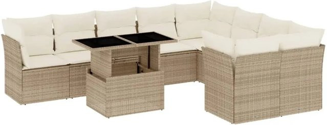vidaXL 10-teilige Garten-Sofagarnitur aus Polyrattan in Beige mit Kissen und Gartentisch - Bild 1