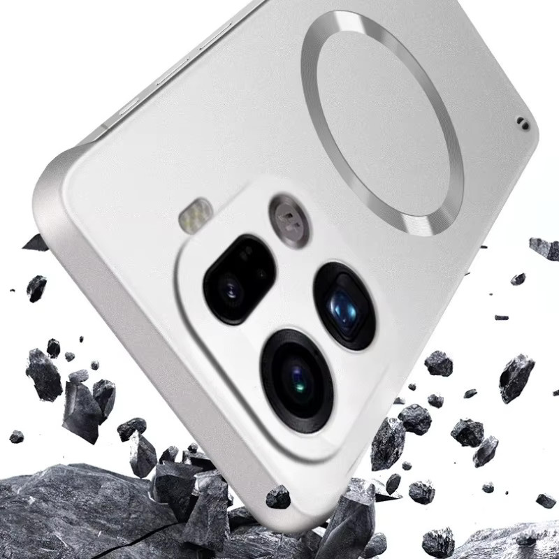 Magnetische Schutzhülle mit Metallic-Lackierung für OPPO Find X9 X8 X8S X7 Pro Reno 15 Ultra, rahmenlose PC-Hartschale, Farbe: Silber - Bild 3