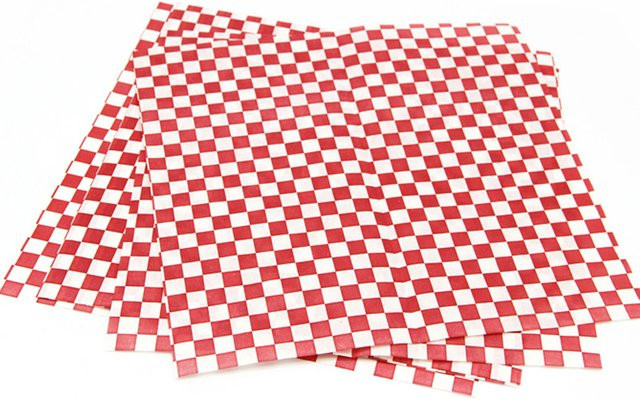 Adlist Einweg-Verpackungspapier rot-weiß kariert aus Wachspapier für Hamburger und Fast-Food-Körbe, B/B: 30,48 x 30,48 cm - Bild 1