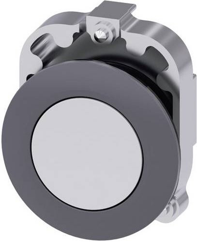 Siemens Drucktaster 3SU1060-0JA60-0AA0 mit flachem Betätiger und Frontring aus Metall in Weiß - Bild 1