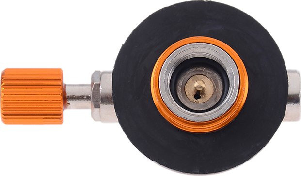 Edelstahl Outdoor Camping Gasherd mit Ventiladapter für flache Gasflaschen in Silber und Orange - Bild 1