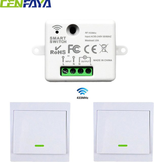 Cenfaya Drahtloser Lichtschalter 433MHz mit 86 Wandpaneel und HF-Relais-Empfänger, Weiß, 230V - Bild 1