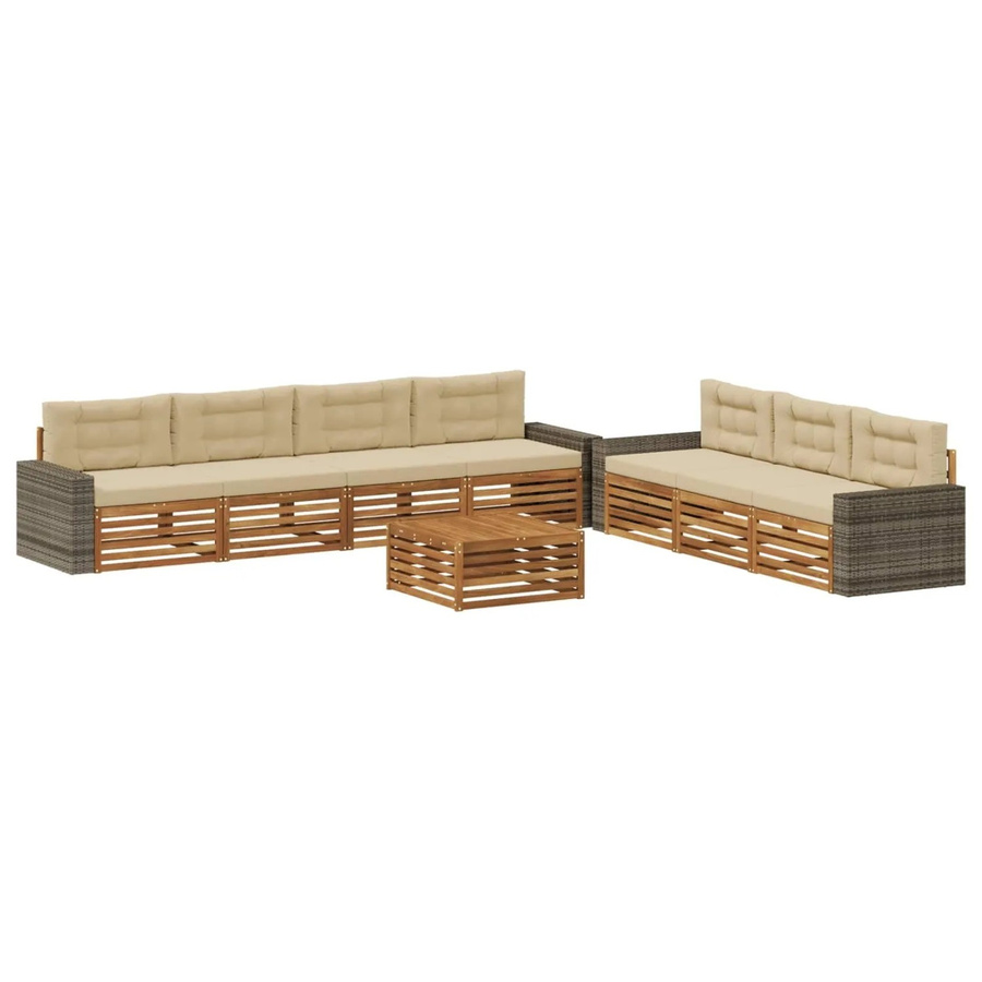 vidaXL Outdoor-Sofagarnitur 8-teilig in U-Form aus Akazienholz mit Polstern in Natur und Beige, B/T/H: 79 x 79 x 37 cm - Bild 2