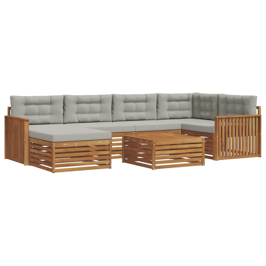vidaXL Outdoor-Sofagarnitur L-Form aus Akazienholz mit Kissen, 19-teilig, Natur und Hellgrau - Bild 2