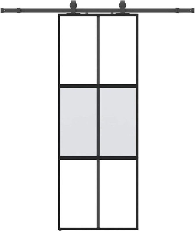 Schiebetür aus Hartglas mit Beschlag in Schwarz im Industrial Design von vidaxl, Breite: 76 cm, Höhe: 205 cm - Bild 1