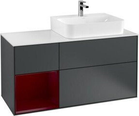 Villeroy & Boch Finion Waschtischunterschrank mit Abdeckplatte und Regal links, Farbe Blue Matt Lacquer, Breite: 120 cm, Tiefe: 50,1 cm, Höhe: 50,1 cm - Bild 1