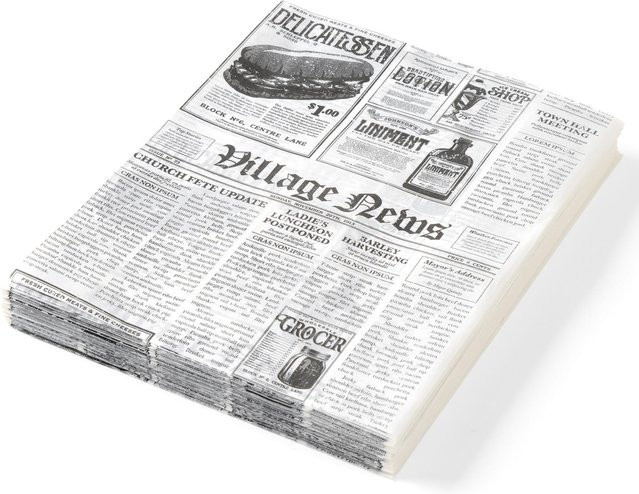 Hendi Pergamentpapier im Zeitungsdruck für warme Snacks, Weiß, B: 20 cm x H: 25 cm, 500 Stück - Bild 1