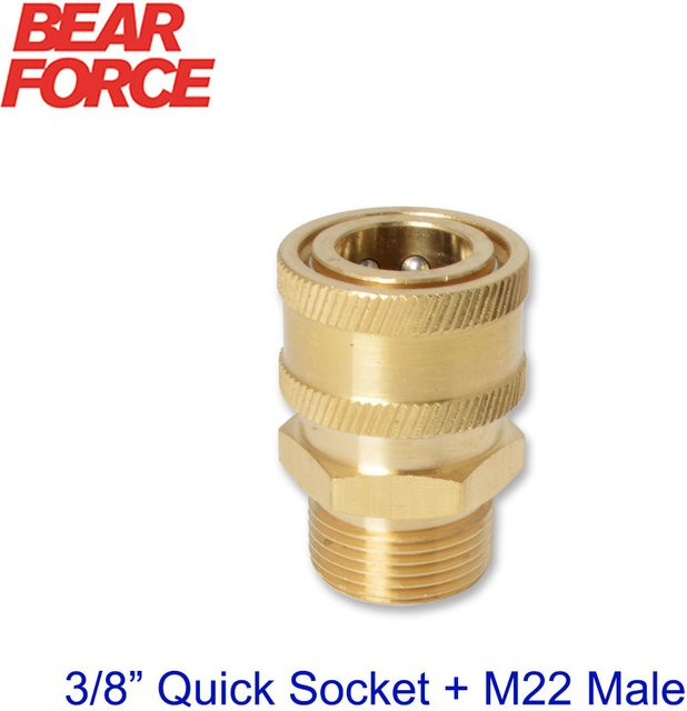BEAR FORCE Messing-Stecker-Adapter für Hochdruckreiniger mit M22-Stecker und 3/8 Zoll Schnelltrennbuchse in Gold und Silber - Bild 1