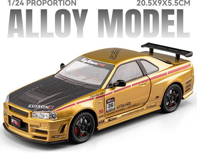 Linyi toy car Gtr R34 Automodell Spielzeug, Skala 1:24, mit Musik und Licht, ab 14 Jahren - Bild 1