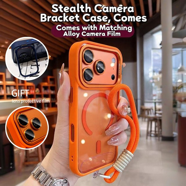 Magnetische Tech-Style Handyhülle mit Halterung und Vollwickel-Schutz für Apple iPhone 11 bis iPhone 17 Pro Max Plus Air, Orange - Bild 1